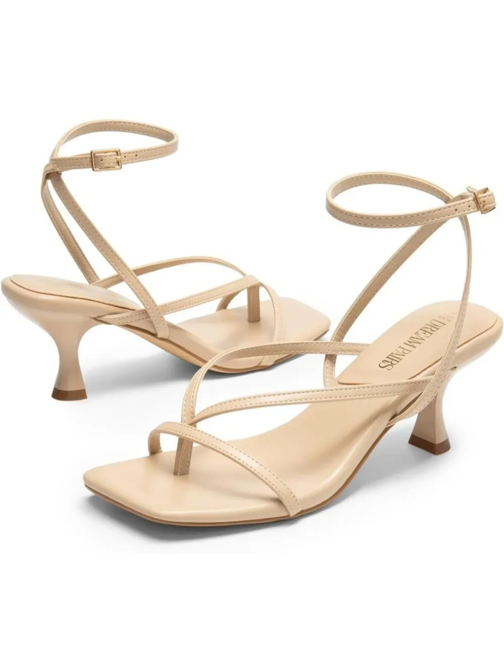 Dream Pairs Women's Nude Pu Open Toe Dressy Thong Comfort Kitten Heel Sandals